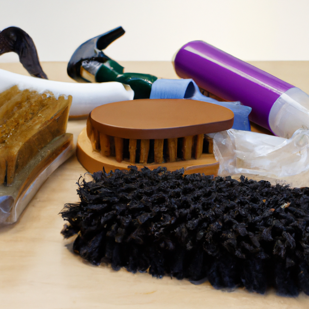 Varios productos de limpieza para calzado en una mesa.